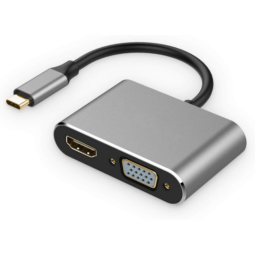 Адаптер - переходник USB3.1 Type-C - HDMI - VGA - USB3.0 - USB3.1 Type-C, серый - фото 1 - id-p220765498