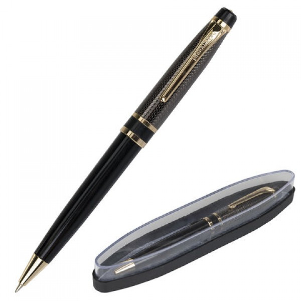 Ручка бизнес-класса шариковая BRAUBERG, СИНЯЯ, корпус золотистый с черн.,линия 0,5мм, 143483 - фото 1 - id-p220763221