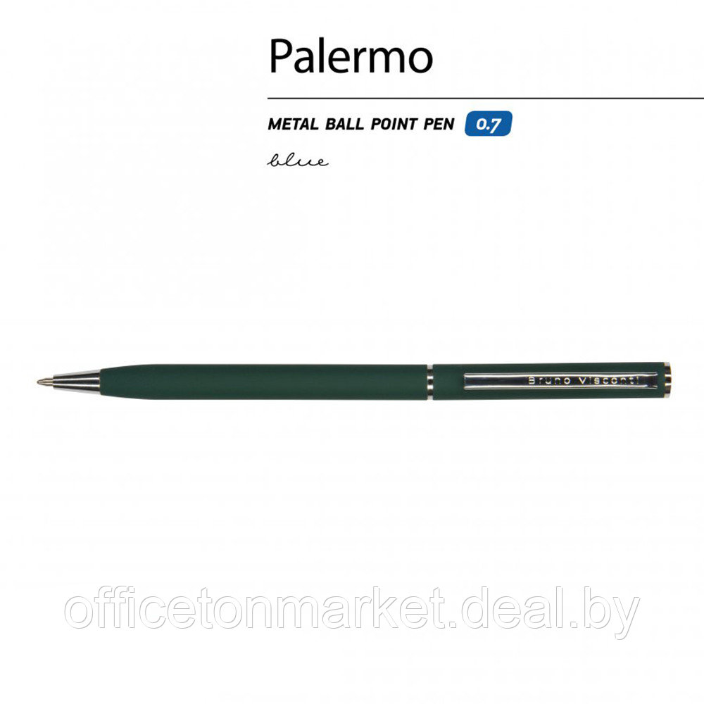 Ручка шариковая автоматическая "Palermo", 0.7 мм, зеленый, серебристый, стерж. синий - фото 3 - id-p220081954