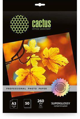 Фотобумага Cactus Prof, A3, для струйной печати, 50л, 260г/м2, белый, покрытие глянцевое [cs-hga326050] - фото 1 - id-p220449780