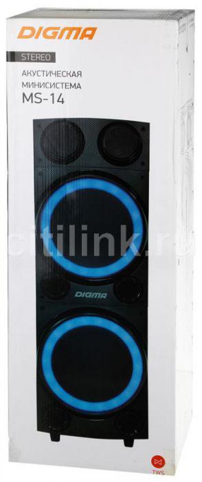 Музыкальный центр Digma MS-14, 600Вт, с караоке, Bluetooth, FM, USB, micro SD, черный,