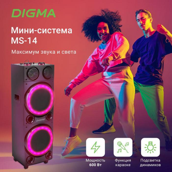 Музыкальный центр Digma MS-14, 600Вт, с караоке, Bluetooth, FM, USB, micro SD, черный, - фото 5 - id-p220754146