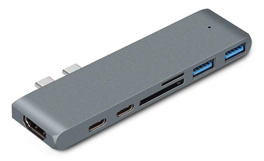 Адаптер - переходник - хаб 7in1 2x USB3.1 Type-C на HDMI - 2x USB3.0 - 2x USB3.1 Type-C - картридер TF/SD - фото 2 - id-p220768623