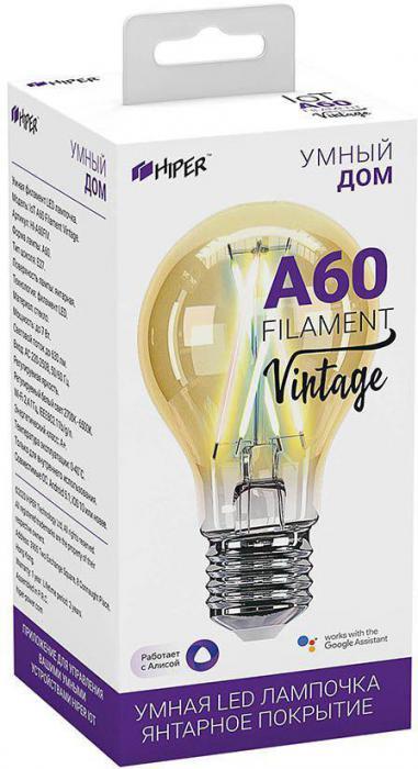 Умная лампа HIPER Filament Vintage E27 белая 7Вт 800lm Wi-Fi [hi-a60fiv] - фото 7 - id-p220754268
