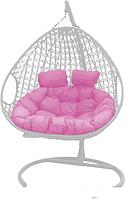 Подвесное кресло M-Group Для двоих Люкс 11510108 (белый ротанг/розовая подушка)