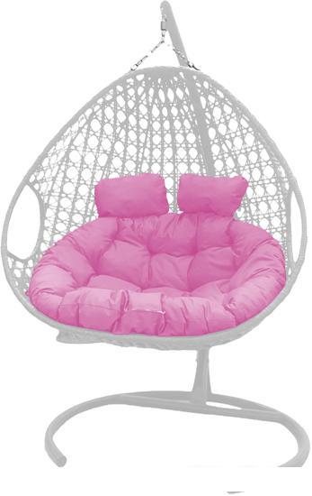 Подвесное кресло M-Group Для двоих Люкс 11510108 (белый ротанг/розовая подушка) - фото 1 - id-p220252219