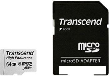 Карта памяти Transcend microSDXC HE (Class 10) UHS-I 64GB + адаптер [TS64GUSDXC10V]