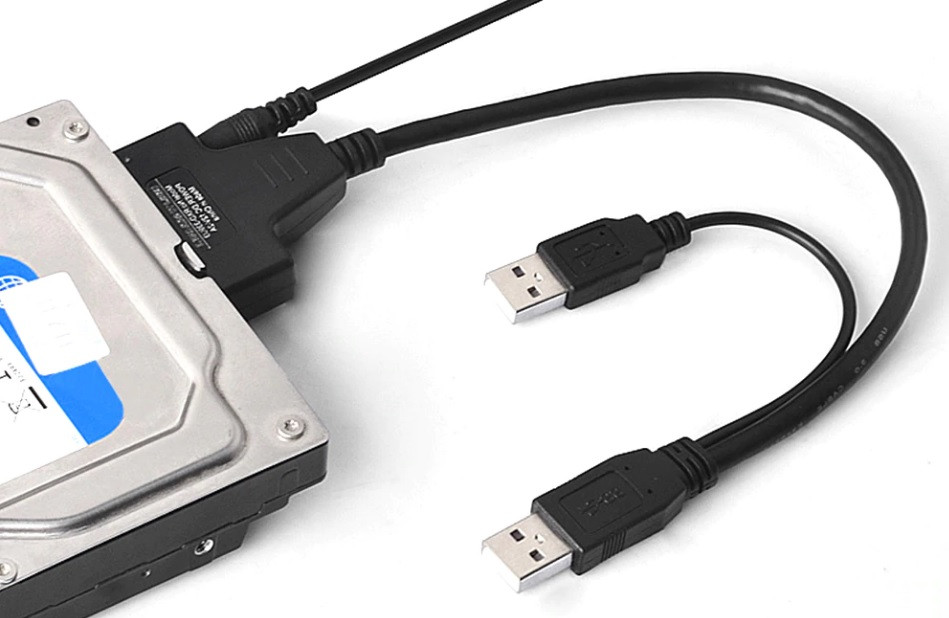 Адаптер - переходник - кабель SATA - 2x USB2.0 для жесткого диска SSD/HDD 2.5 /3.5 с разъемом питания, черный - фото 2 - id-p220769684