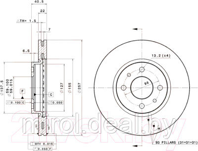 Тормозной диск Brembo 09584311 - фото 2 - id-p220769589