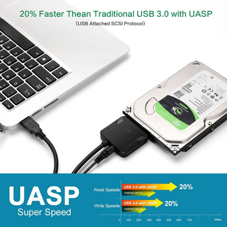 Адаптер - переходник - кабель SATA - USB3.0 для жесткого диска SSD/HDD 2.5 /3.5 с разъемом питания, ver.01, - фото 3 - id-p220770114