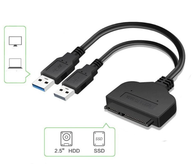 Адаптер - переходник - кабель SATA - USB3.0 - USB2.0 для жесткого диска SSD/HDD 2.5 , 0,23 метра, черный - фото 2 - id-p220770179