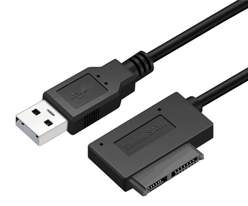 Адаптер - переходник - кабель SATA 6+7 pin - USB2.0 для DVD-привода ноутбука, черный - фото 1 - id-p220771284