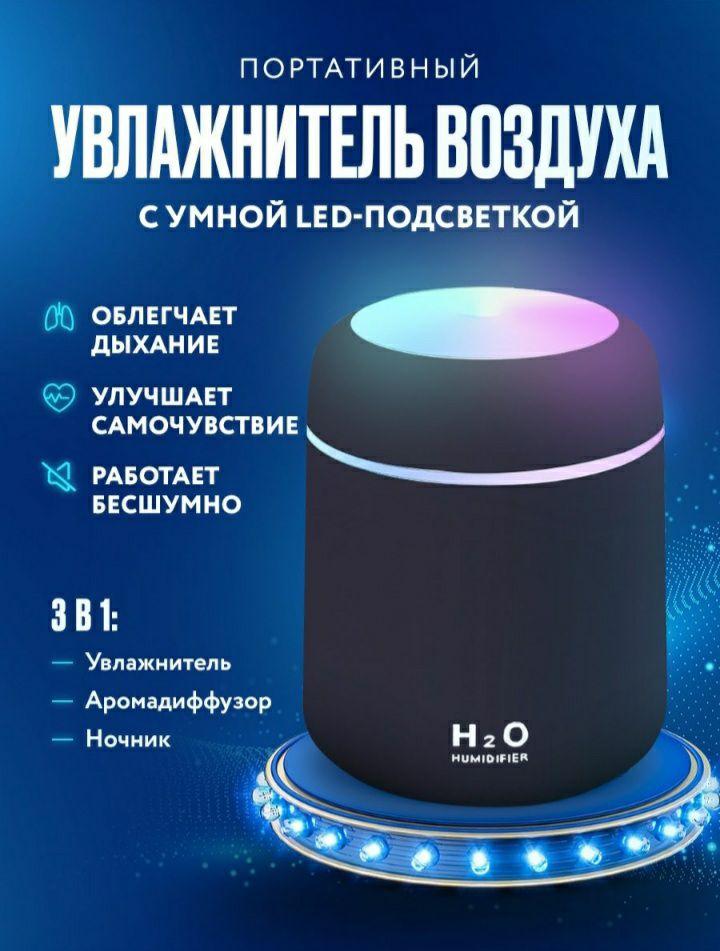 Аромадиффузор светодиодный (увлажнитель воздуха ароматический) Humidfier Черный - фото 1 - id-p220771338