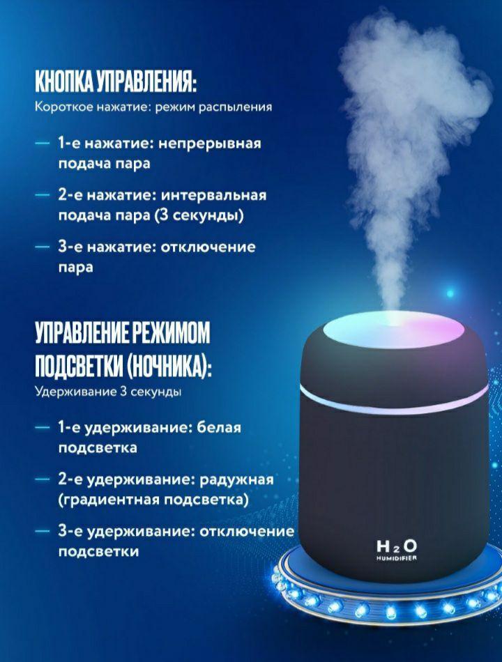 Аромадиффузор светодиодный (увлажнитель воздуха ароматический) Humidfier Черный - фото 4 - id-p220771338