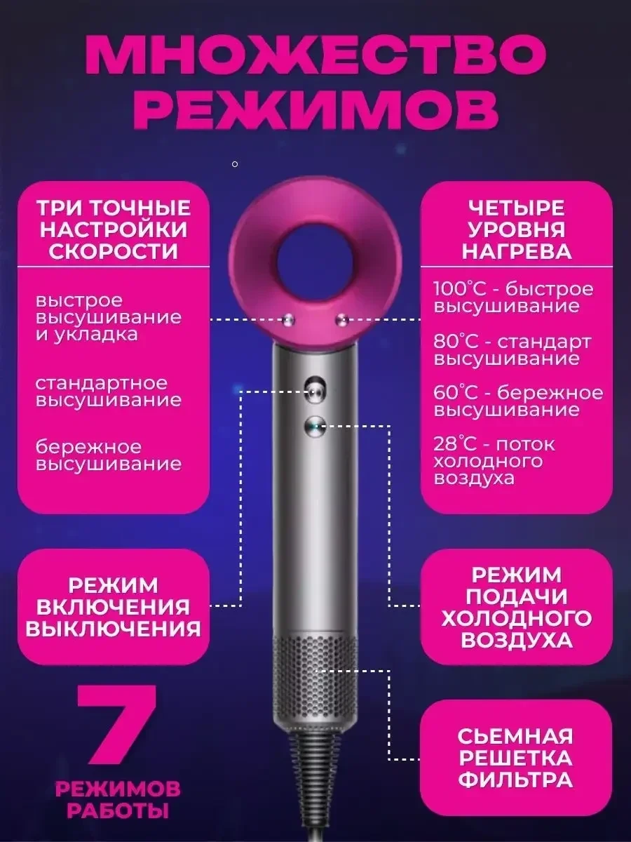 Фен для волос Dyson (Lux replica) - фото 5 - id-p220771408