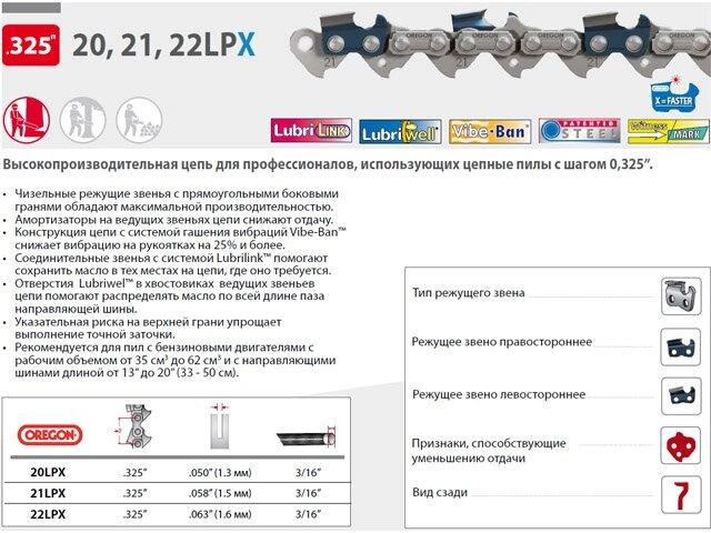 Цепь 45 см 18" 0.325" 1.5 мм 72 зв. 21LPX OREGON (затачиваются напильником 4.8 мм, для проф. интенсивного - фото 1 - id-p220771590