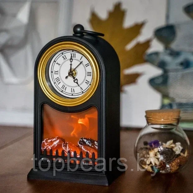 Светодиодный мини-камин настольный декоративный "Старинные часы" с эффектом живого пламени+ подарок - фото 4 - id-p220773621
