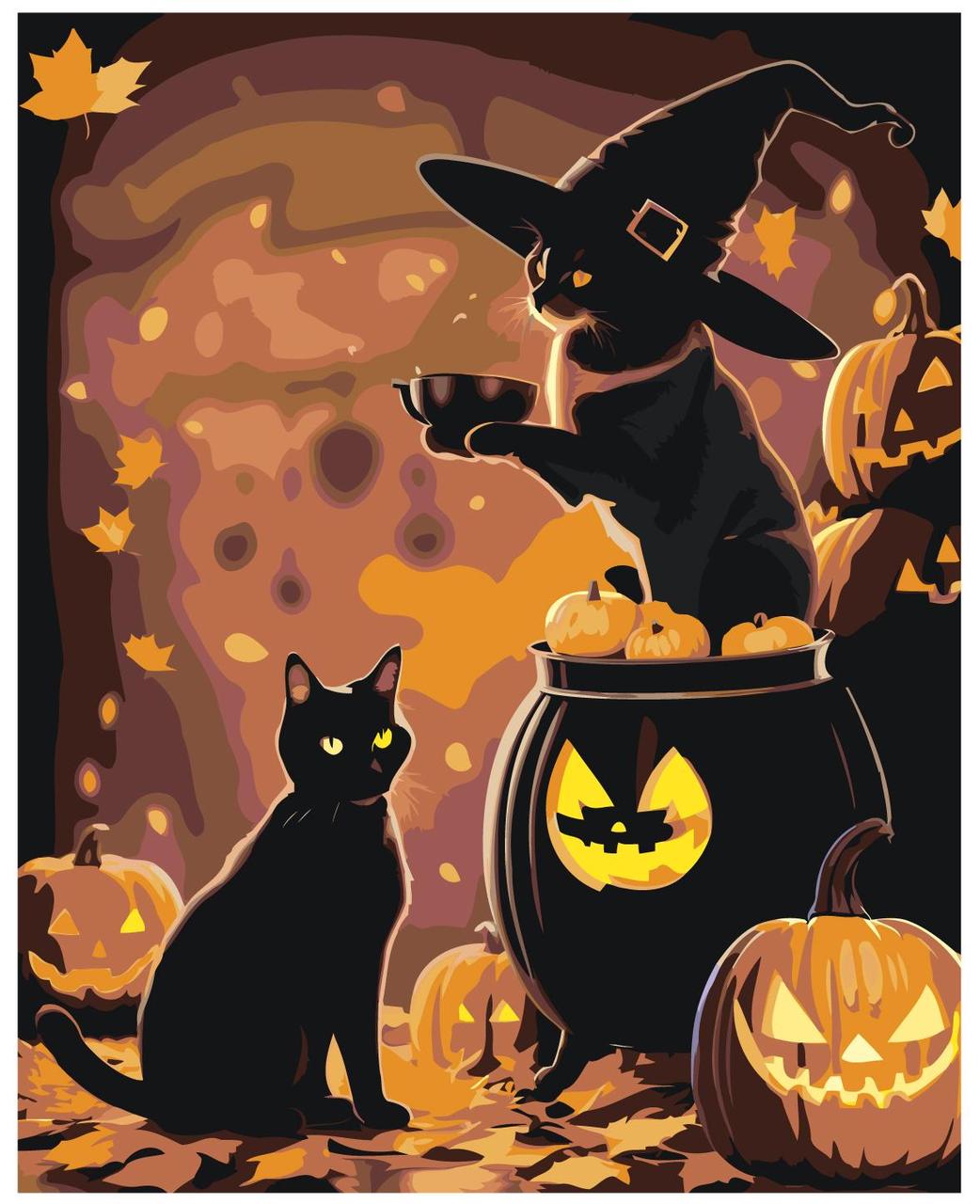 Картина по номерам Хеллоуин коты ведьмы 40 x 50 | LI-317| SLAVINA - фото 1 - id-p220774191
