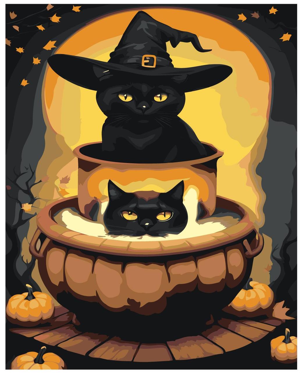 Картина по номерам Хеллоуин кот и кошка 40 x 50 | LI-318| SLAVINA - фото 1 - id-p220774192