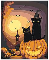 Картина по номерам Хеллоуин коты на тыкве 40 x 50 | LI-319| SLAVINA
