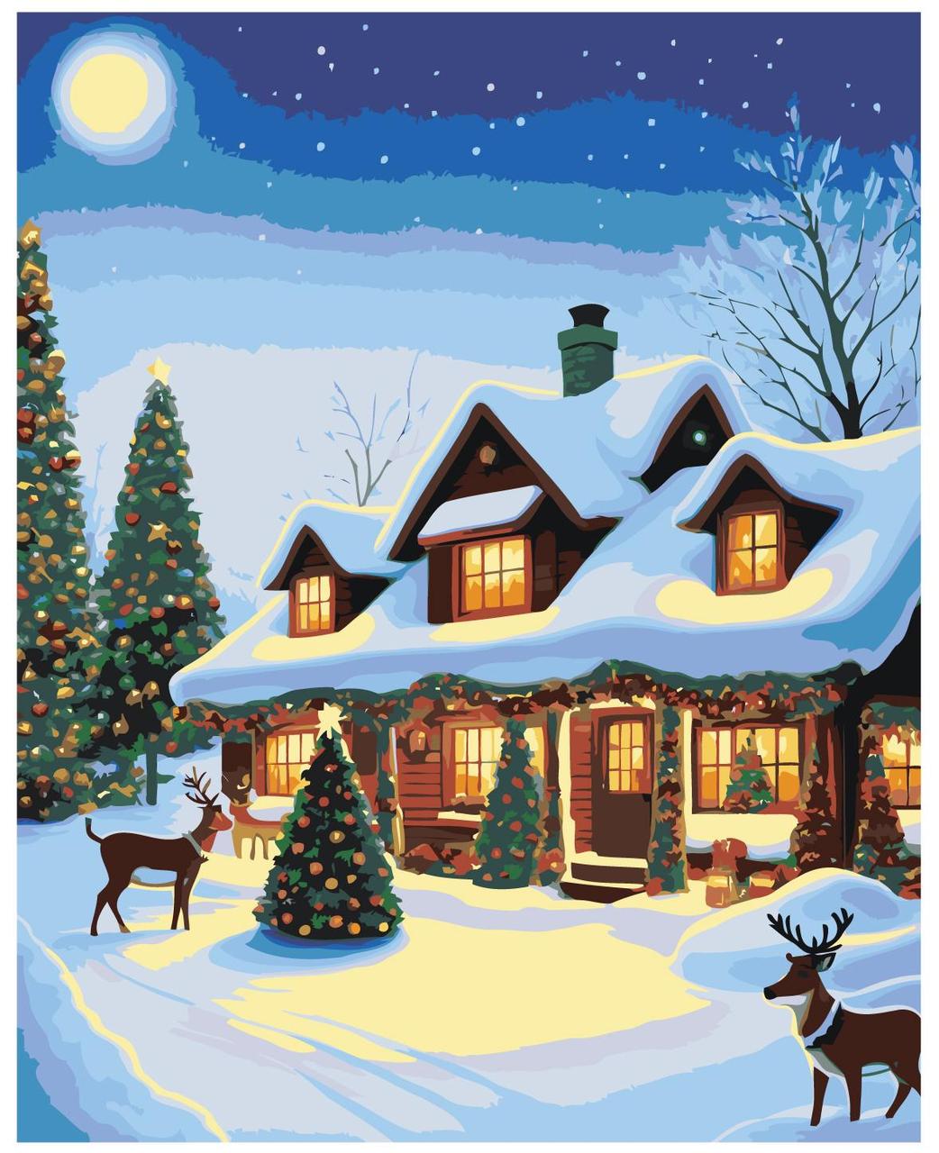 Картина по номерам Рождество Новый Год украшенный дом 40 x 50 | LI-347| SLAVINA - фото 1 - id-p220774220