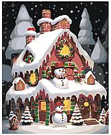 Картина по номерам Новогодний пряничный дом со снеговиками 40 x 50 | LI-361| SLAVINA