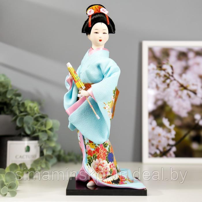Кукла коллекционная "Японка в голубом кимоно с зонтом" 30х12,5х12,5 см - фото 1 - id-p220775429