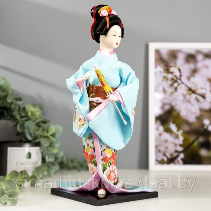 Кукла коллекционная "Японка в голубом кимоно с зонтом" 30х12,5х12,5 см - фото 2 - id-p220775429