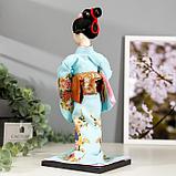 Кукла коллекционная "Японка в голубом кимоно с зонтом" 30х12,5х12,5 см, фото 4