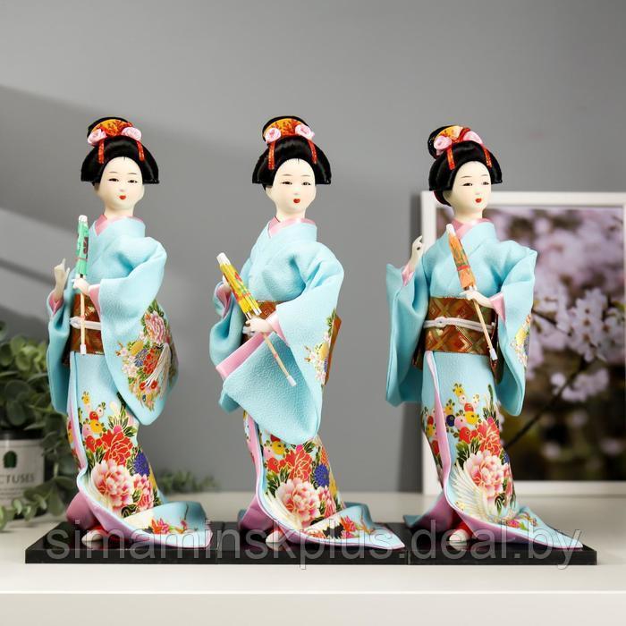 Кукла коллекционная "Японка в голубом кимоно с зонтом" 30х12,5х12,5 см - фото 5 - id-p220775429