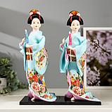 Кукла коллекционная "Японка в голубом кимоно с зонтом" 30х12,5х12,5 см, фото 6