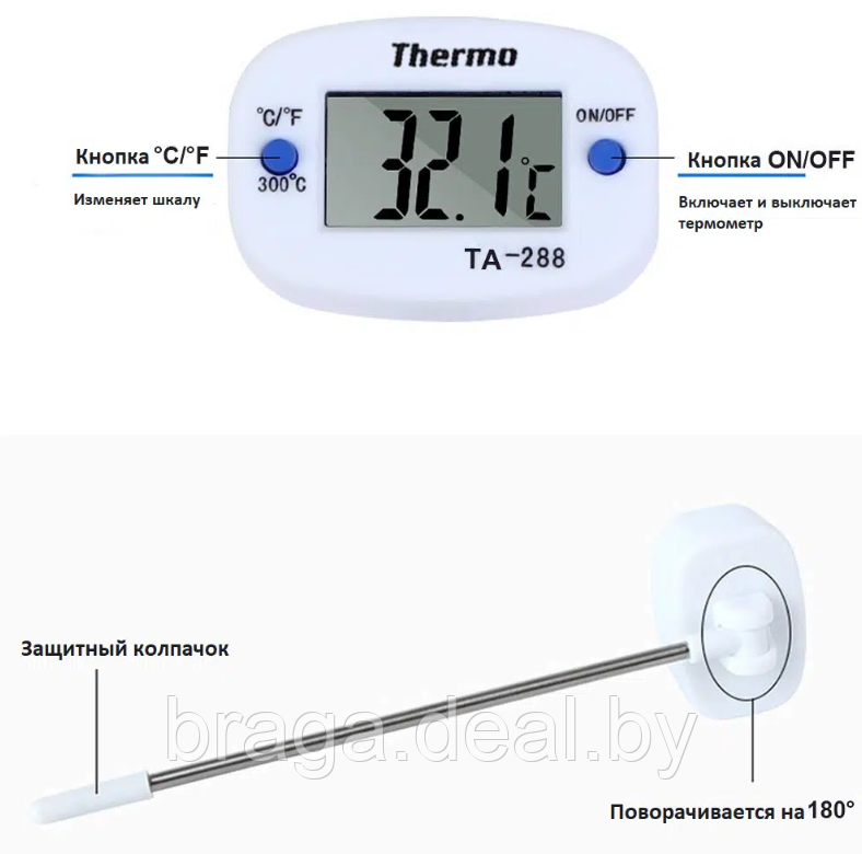 Термометр электронный с поворотным дисплеем (длина щупа 7 см) - фото 4 - id-p220773697