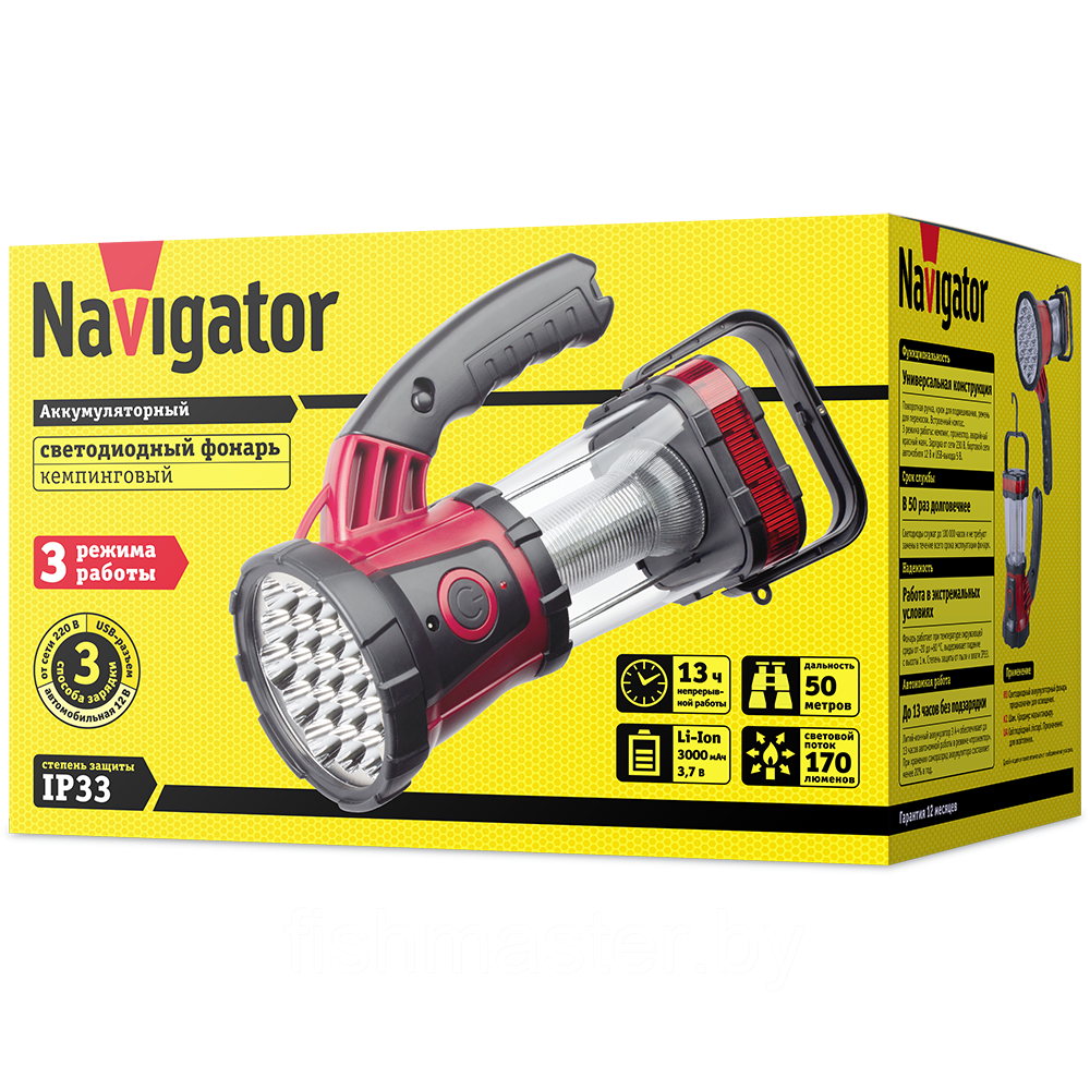 Фонарь Navigator 94 926 NPT-CA08-ACCU Кемп/прож.пласт.19/24/4LED, аккум.3.7В, 2А - фото 2 - id-p52368003