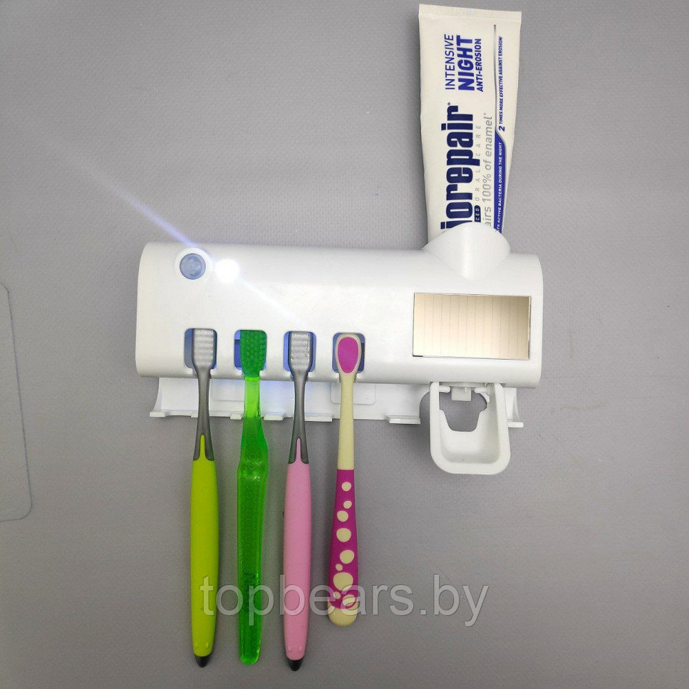 Держатель для зубных щеток с диспенсером и дезинфектором Intelligent Toothbrush / Настенный держатель с - фото 7 - id-p219684677