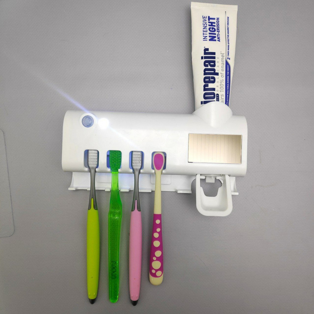Держатель для зубных щеток с диспенсером и дезинфектором Intelligent Toothbrush / Настенный держатель с - фото 7 - id-p219685091