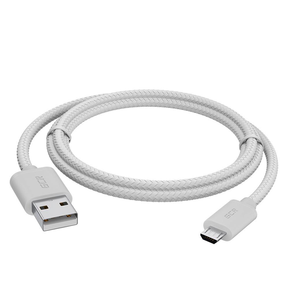 GCR Кабель 1.5m MicroUSB, быстрая зарядка, белый нейлон, GCR-54083 - фото 1 - id-p220780223