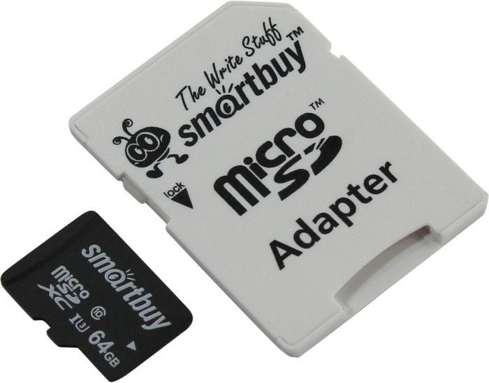 Карта памяти SmartBuy SB64GBSDCL10U3-01 microSDXC 64Gb UHS-I U3 + microSD-- SD Adapter - фото 1 - id-p220780310