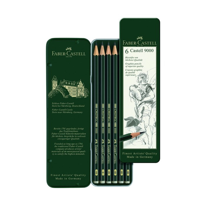 Набор карандашей чернографитных разной твердости Faber-Castell CASTELL 9000, 6 штук, 8B, 6B, 4B, 2B, B, HB, - фото 1 - id-p220781460
