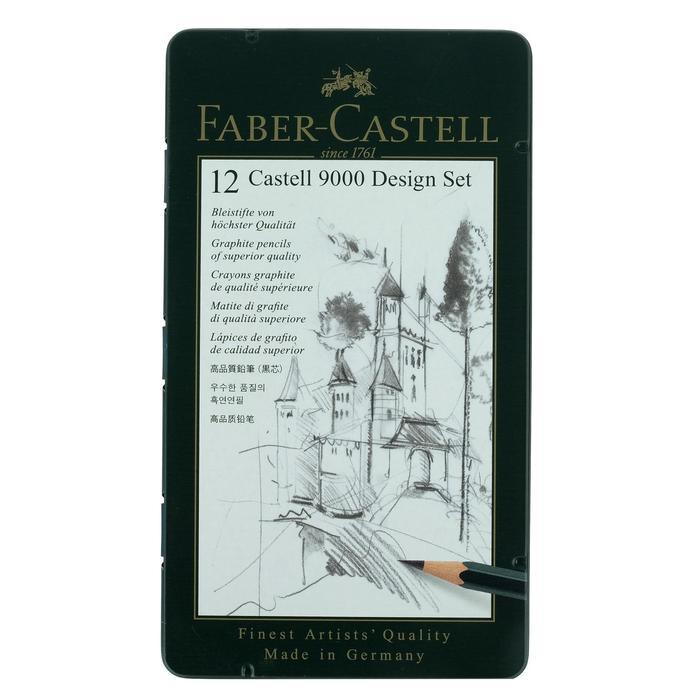 Набор карандашей чернографитных разной твердости Faber-Castel CASTELL 9000, 12 штук, 5H-5B, металлический - фото 6 - id-p220781461