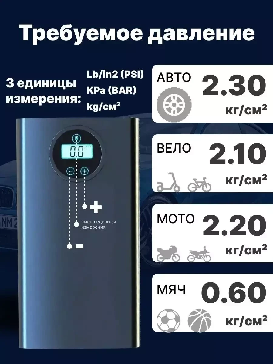 Беспроводной автомобильный компрессор насос с аккумулятором - фото 2 - id-p220781047