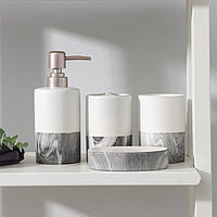 Набор аксессуаров для ванной комнаты SAVANNA Stone gray, 4 предмета (дозатор для мыла 390 мл, 2 стакана,