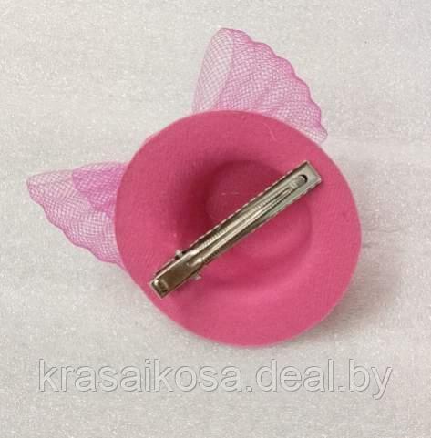 Шляпка с вуалью на зажиме карнавальная 8 см Розовый для волос на утке - фото 2 - id-p141370341