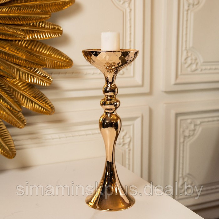 Подсвечник на 1 свечу «Ричард», цвет золото, (металл, 12.5х12.5х37.5 см) - фото 1 - id-p220783545