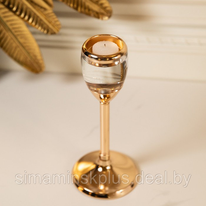 Подсвечник на 1 свечу «Безмятежность», цвет золото, (металл, стекло, 11х11х25.5 см) - фото 2 - id-p220783550