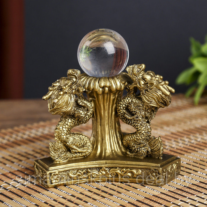 Нэцке полистоун бронза "Драконы со стеклянным шаром" 8х12х12 см - фото 1 - id-p220783611