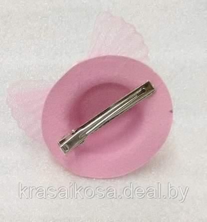 Шляпка с вуалью на зажиме карнавальная 8 см для волос на утке Нежно-розовый - фото 2 - id-p220783985