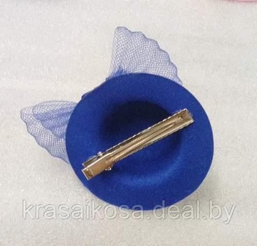 Шляпка с вуалью на зажиме карнавальная 8 см для волос на утке Синий - фото 2 - id-p220783986