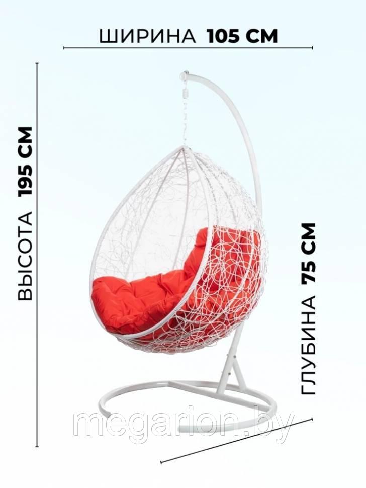 Подвесное кресло в виде капли Tropica белое красная подушка - фото 4 - id-p187924465