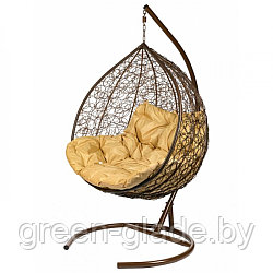Двойное подвесное кресло Gemini коричневый ротанг бежевая подушка
