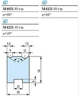 Матрицы с пазом Тип А M 6021 (80 t/m), M 6121 (80 t/m), M 6221 (40 t/m)